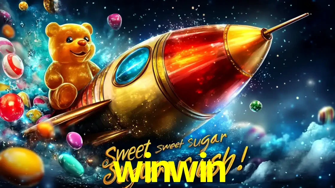 Arte promocional do jogo de slot Sugar Rush, com um urso de pelúcia em um foguete viajando pelo espaço de doces, um dos jogos divertidos disponíveis no cassino winwin.